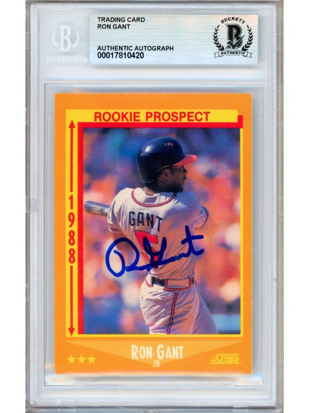 Ron Gant Signed 1988 Score Rookie #647 Atlanta Braves Beckett BAS Slabbed Auto